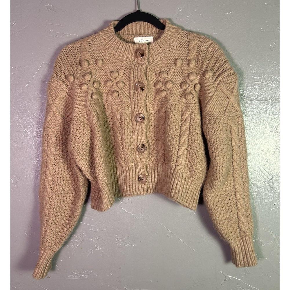 Women's Bohme Beige Bubble Cropped Sweater Size Small